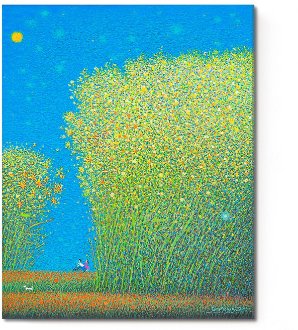 [인메이블] 장용길 작가 아트에디션 24종 풍경화 그림 거실 인테리어 그림 추상화 액자 달항아리, 03.들꽃이야기, 캔버스 액자, 대형30호 [90.9x72.7cm]