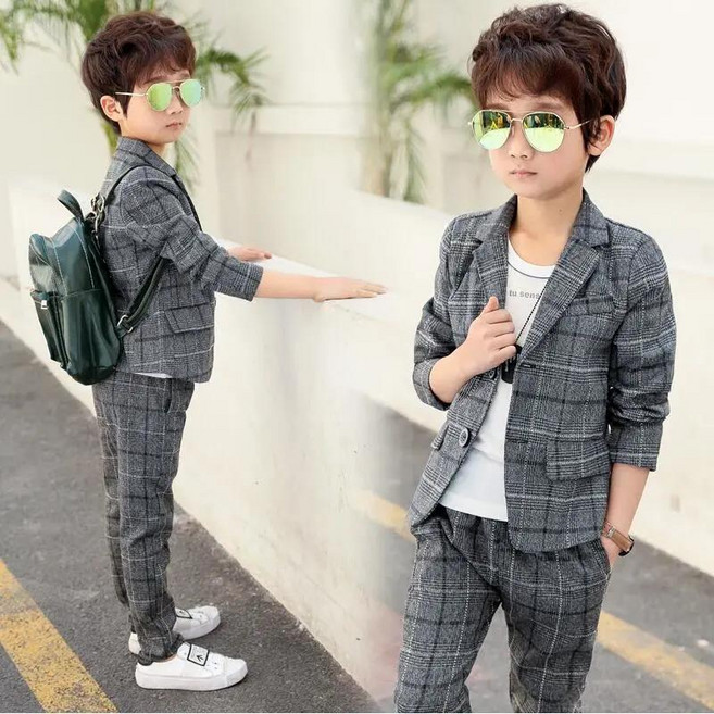 체크 그레이 정장세트 투피스 9-19호 아동 남아 어린이 키즈 주니어 초등학생 결혼식 하객 화동 행사 졸업 앨범 촬영 입학 캐주얼 자켓 바지 상하 회색 양복 턱시도 슈트 정장 세트