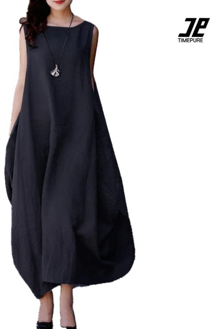 여성용 시원한 무봉제 주름 디테일 롱원피스 통기성 좋은 캐주얼 A라인 롱원피스