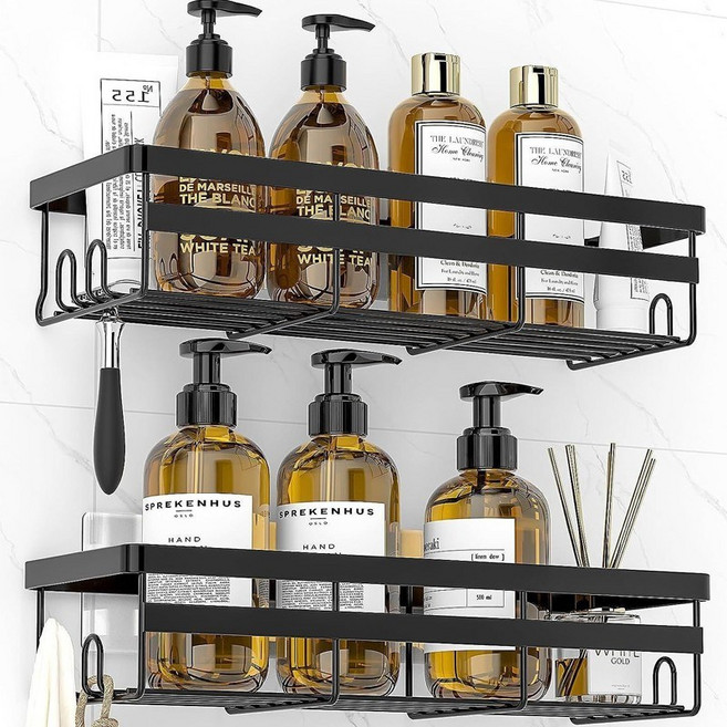 시스슈 벽부착 다용도 주방 화장실 욕실선반2P, 블랙, 2개