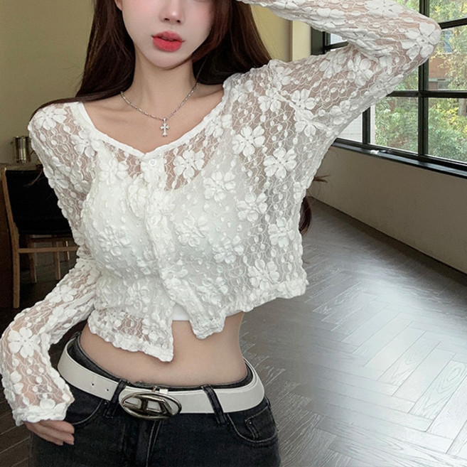 라라홀리 플로라 레이스 블라우스 시스루 숏 가디건
