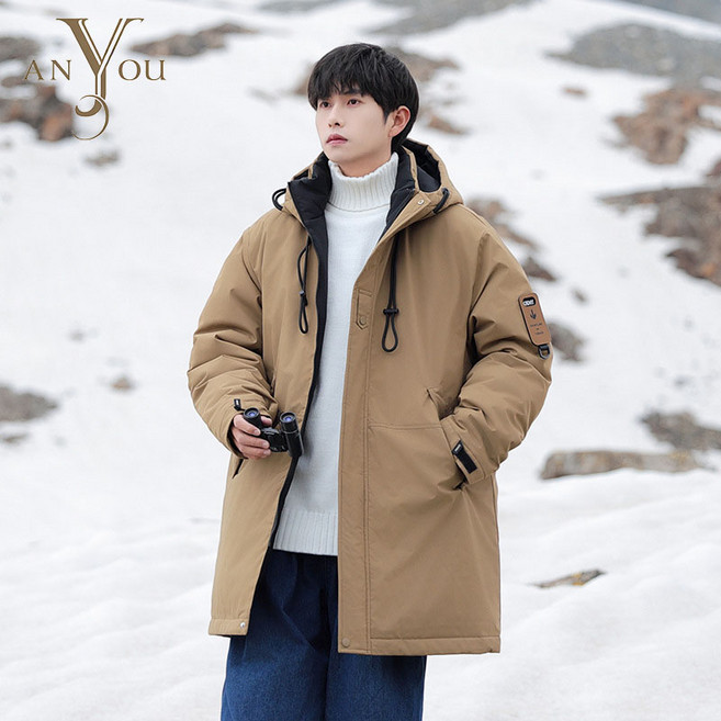 ANYOU 남성 방한 패딩 아웃도어 방수 다운 코트 겨울 초경량 오리털 보온 자켓
