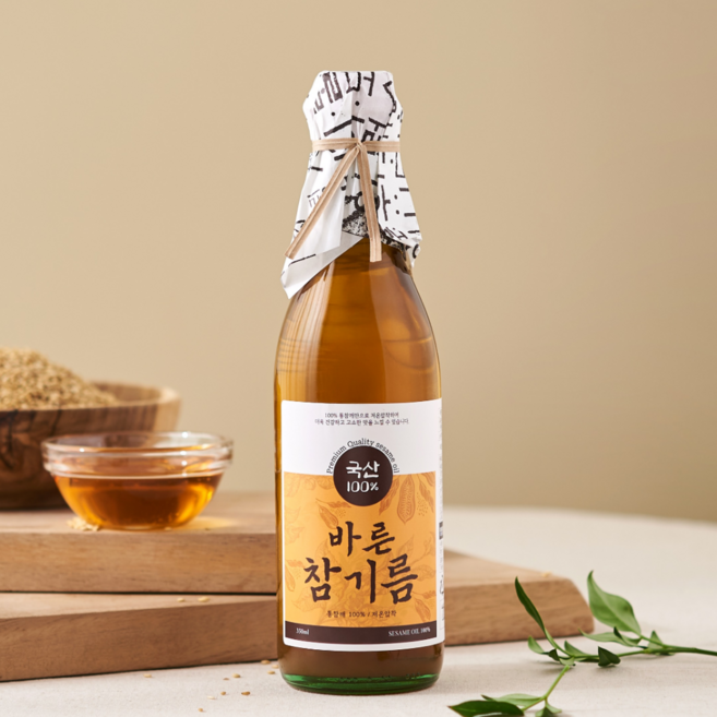 국산 통참깨 100% 저온압착 바른 참기름, 1개, 350ml