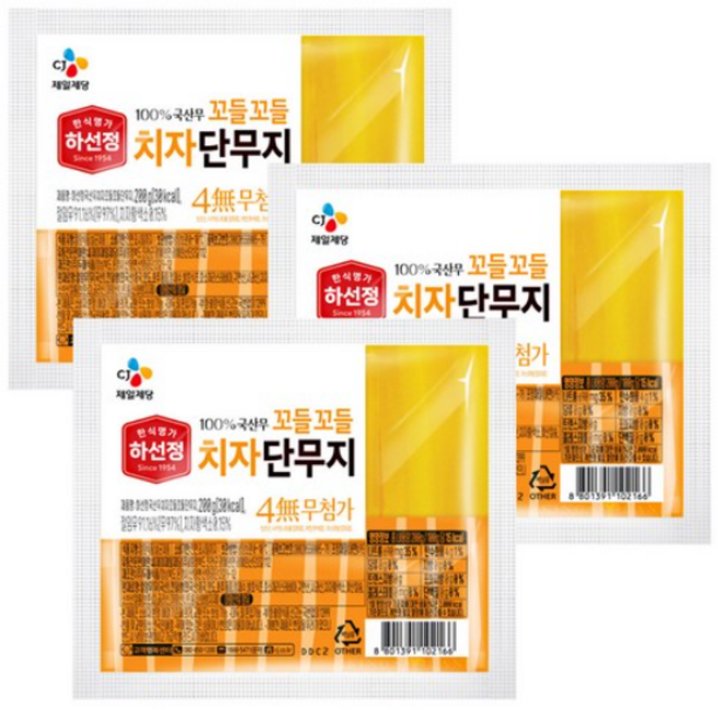 하선정 치자 꼬들꼬들 단무지, 3개, 200g