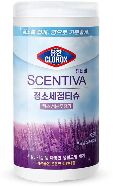 유한클로락스 센티바 청소세정티슈 프로방스라벤더향 95매, 3개