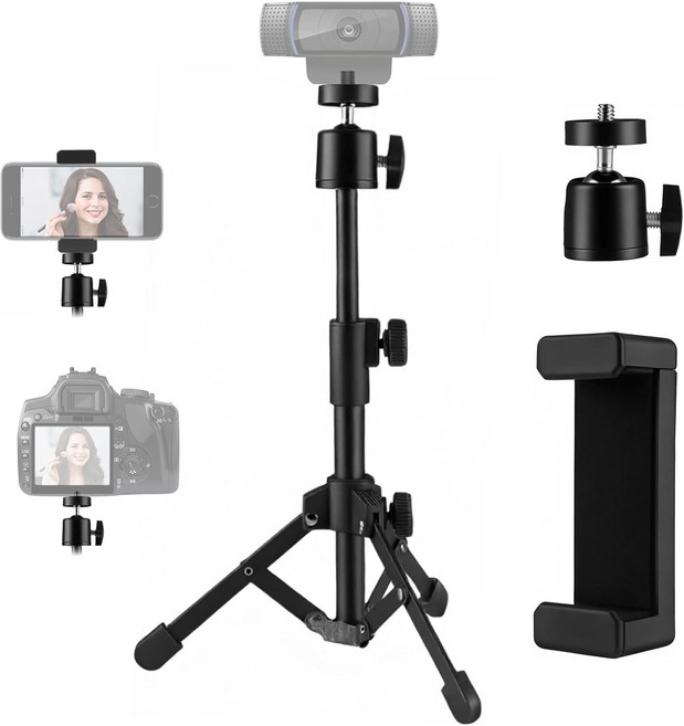 PIOENIMAGE 웹캠 삼각대 스탠드 휴대폰 거치대가 있는 책상 카메라폰용 확장형 데스크톱 웹캠용 C922 C930e C920S C920 C615 C960 C920x 및 링