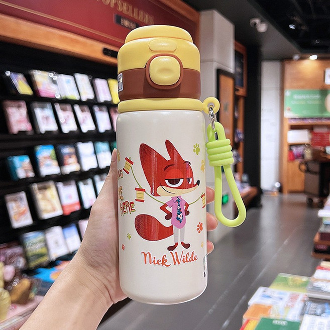 주디 홉스 닉 와일드 클로하우저 텀블러 귀여운 휴대용 빨대 컵 JL-1688-100123-9835704, 1개, 500ml, 옐로 닉