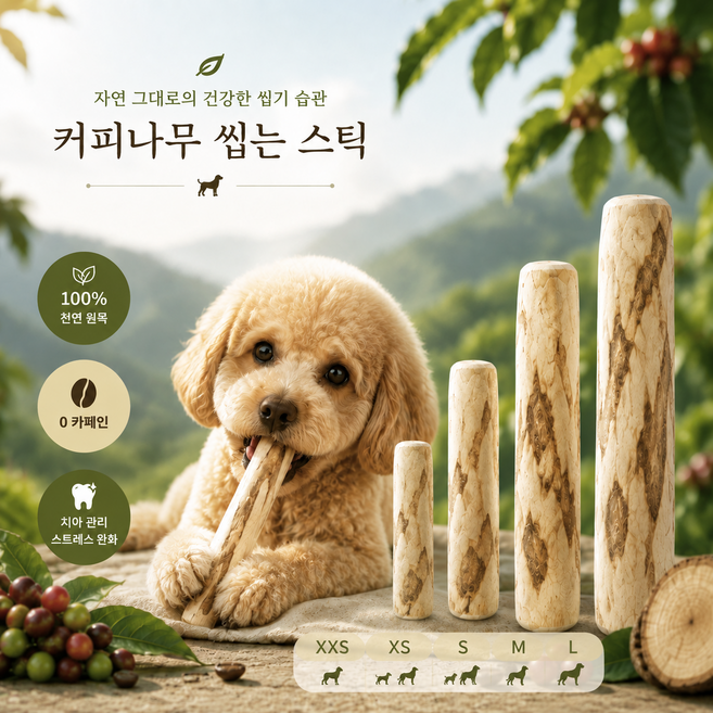 강아지 커피나무 스틱 천연 원목 0카페인 씹는 장난감, 1개, 원목색
