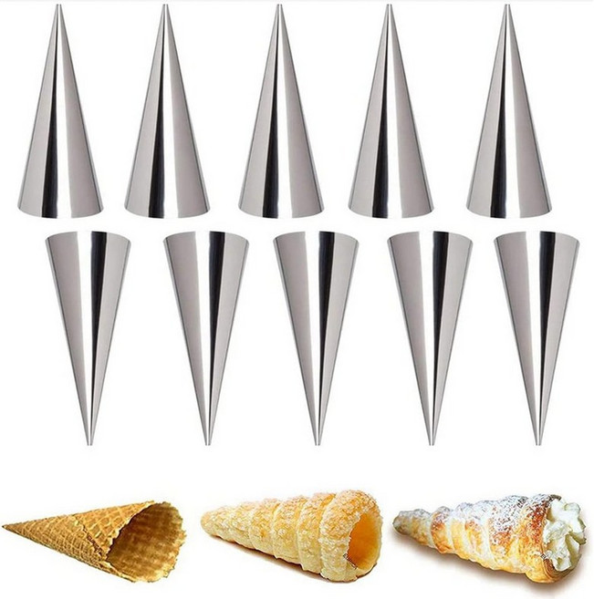 조이 10피스 페이스트리 크림 혼 몰드 스테인리스 스틸 캐놀리 튜브 퍼프 와플 콘 롤 5인치 대형 크루아상 브리오슈 팬 주방 베이킹 도구, #77 20pcs large