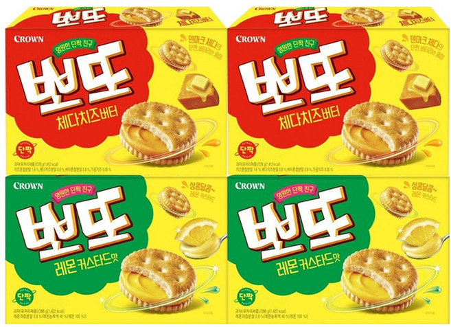 크라운 뽀또 체다치즈버터 278g+뽀또 레몬커스타드맛 288g 2개씩 (총 4개)