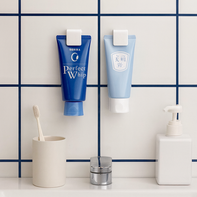 무타공 부착식 욕실 치약걸이 튜브 수건 꽂이 걸이 치약 거치대 접착식 홀더 세면대 정리 폼클렌징 집게치약걸이 클립형 치약클립 행주 치약짜개 공중부양, 화이트, 1개