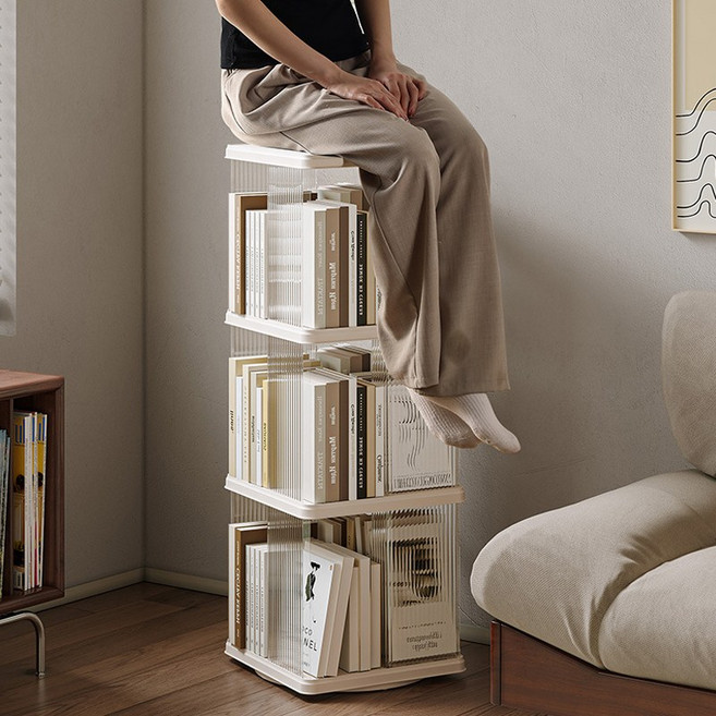 이지피지몰 아크릴 슬림 회전 책장, 5단, 아이보리