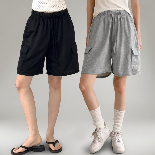 지나홈 여성 와이드 트레이닝 카고 반바지 2P