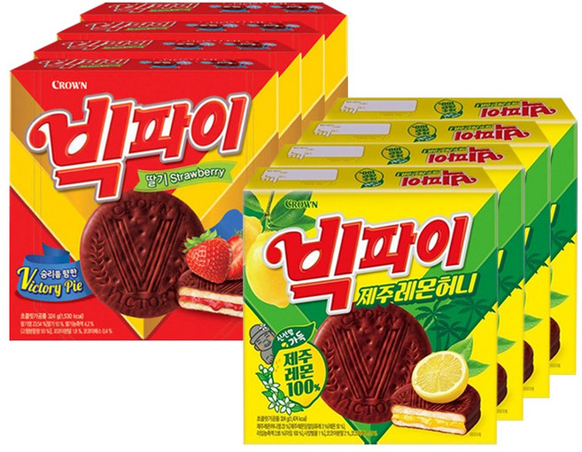 크라운 빅파이 딸기 324g+빅파이 제주레몬허니 324g, 4세트, 648g