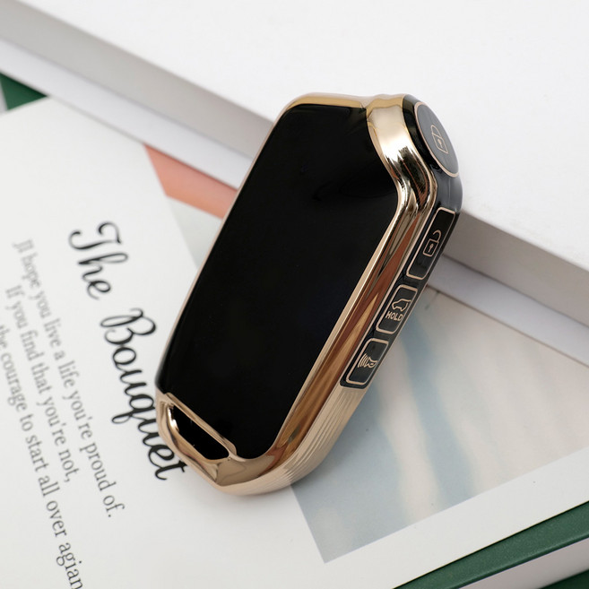 바이어블 기아 호환 자동차 tpu 스마트키 키케이스 키홀더, 4버튼 블랙골드 TA67