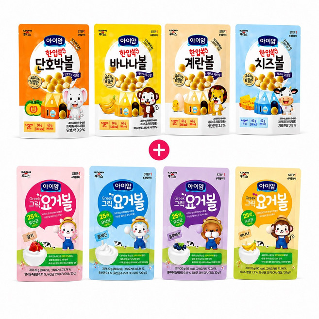 일동후디스 아이얌 아기과자 볼과자 5봉 + 그릭요거볼 5봉 세트, 1세트, 400g, 바나나볼+딸기요거볼