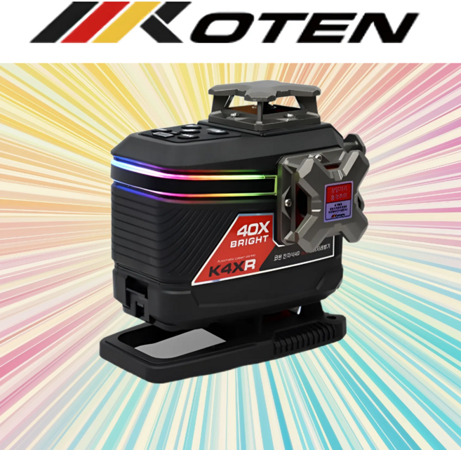 코텐 전자식 4D 레드레이저레벨기 K4XR LITE 배터리2개 16라인 40배 듀얼배터리 자동보정, 1세트
