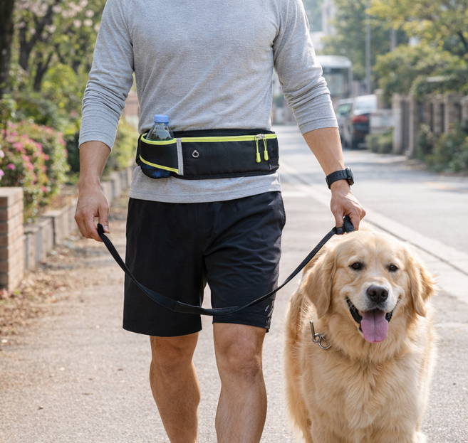 러닝 워킹 반려견산책 가벼운 운동용 물병 러닝벨트, 블랙, 1개