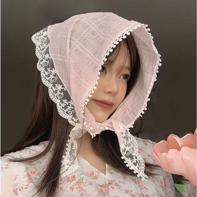 [첫눈에반하다] 6color 레이스 삼각 두건 여성 스카프 쁘띠 미니 쉬폰 아사 봄 가을 간절기 목수건 여름 여자 레이스 목스카프 자수