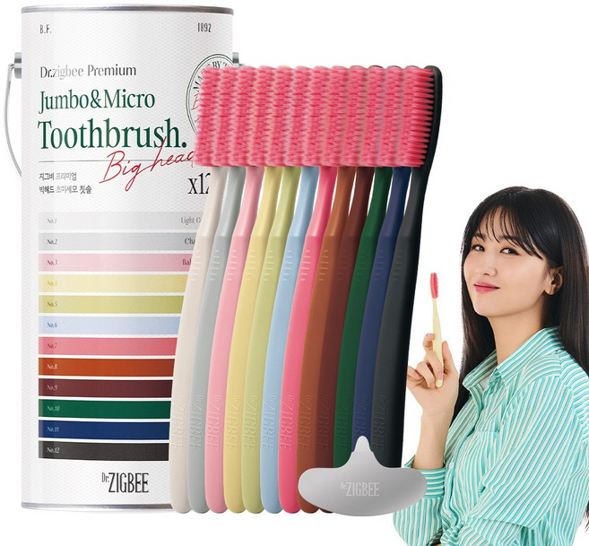 지그비 빅헤드 와이드 소프트 클린 잇몸케어 초미세모 칫솔 여배우 Pick, 1세트, 12개입