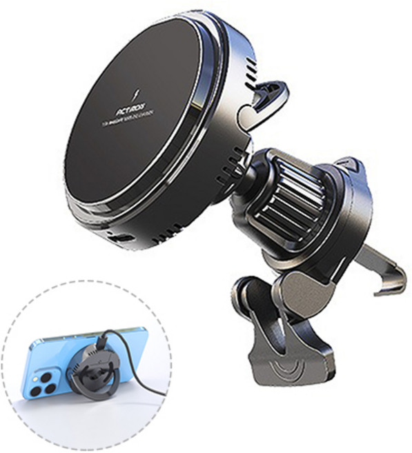 엑티몬 15W 고속 분리형 맥세이프 차량용 무선충전거치대, 블랙