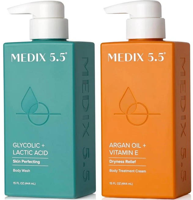 Medix 5.5 메딕스 5.5 글리콜릭 락틱 애시드 바디 워시 444ml 아르간 오일 비타민 E 바디 트리트먼트 크림 444ml, 1개 - 쿠팡