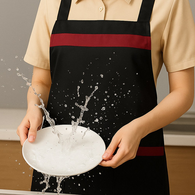 세일론 구김없는 넓은포켓 방수 앞치마, 1개, 블랙