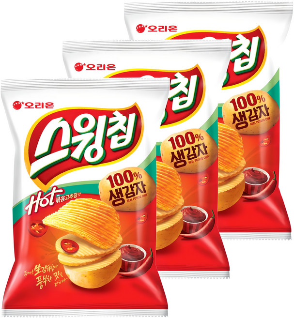오리온 스윙칩 핫 볶음고추장맛, 124g, 3개