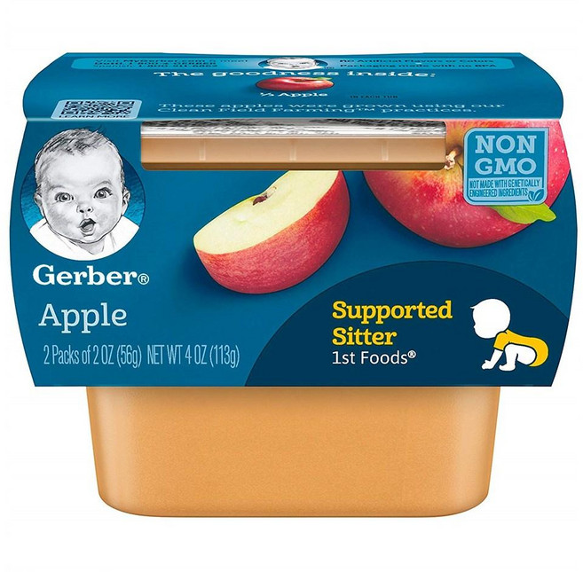 거버 퓨레 이유식 1단계 2개입 8팩 애플 사과 Gerber Purees 1st Foods Apple Tubs (16 count), -