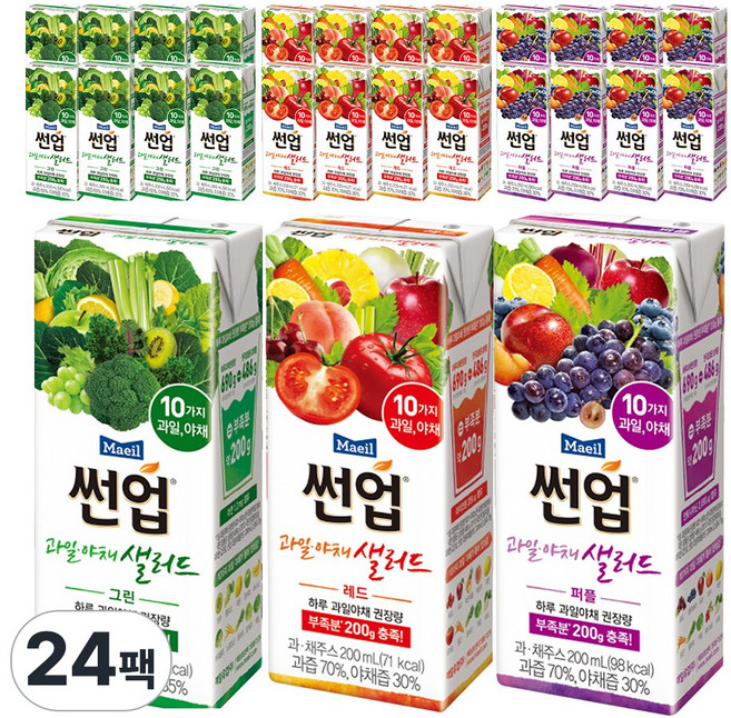 [매일유업] 썬업 과일야채샐러드 200ml 그린8+레드8+퍼플8