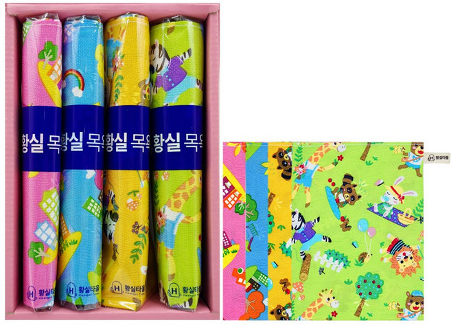 황실타올 특허받은 인견때타올 공주세트, F.핑크블루옐로그린 사각4p, 1세트, 1박스