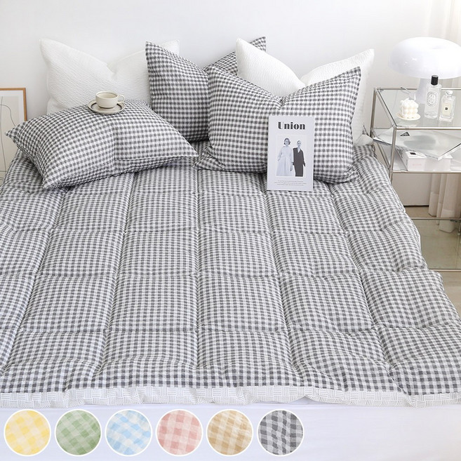 코니크 폭신폭신 미니체크 시어서커 여름 토퍼 바닥 요매트 6colors, 매트차콜