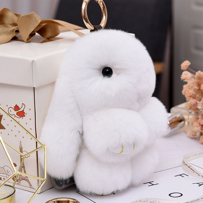 하우스팡 토끼인형 열쇠고리 리얼토끼털 인형키링, 15cm 화이트, 1개, 15cm White