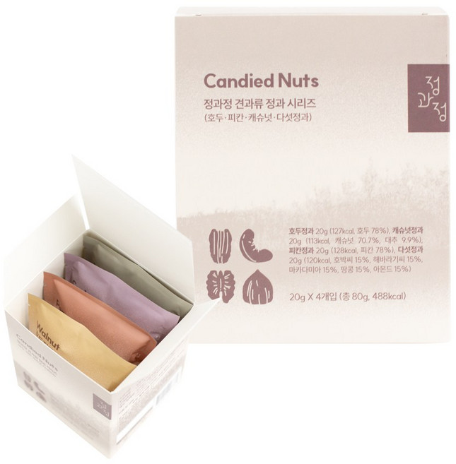 정과 4종 스타터팩 견과류 선물세트 호두정과 피칸정과 캐슈넛대추 건강간식 와인안주 어린이집 선생님, 1개, 80g