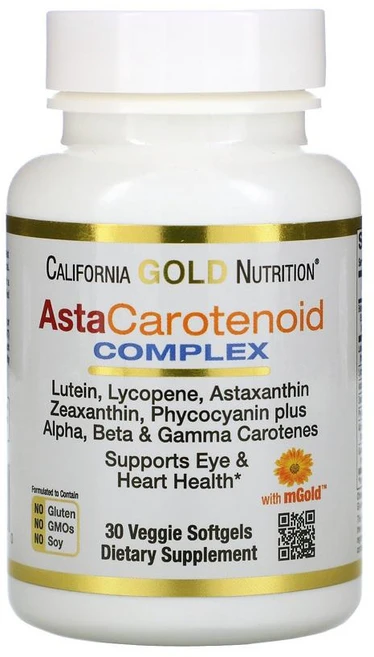 캘리포니아 골드 뉴트리션 AstaCarotenoid Complex 베타 카로틴 1 800mcg + 루테인 20mg 30정 라이코펜 아스타잔틴 함유, 1개 - 쿠팡