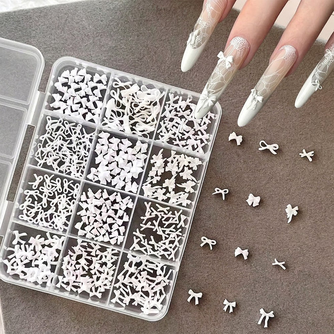 [목화상회] 화이트 리본 네일 파츠 12종 세트, 1개, 단품