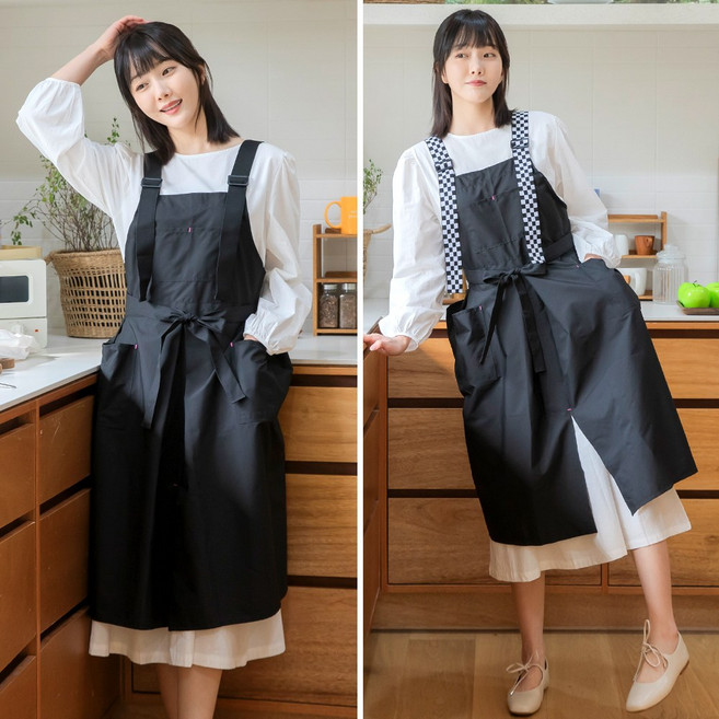 예쁜 방수 미용실 앞치마 네일샵 꽃집 원피스형 X끈형 롱 PR01, PR01 블랙, 1개