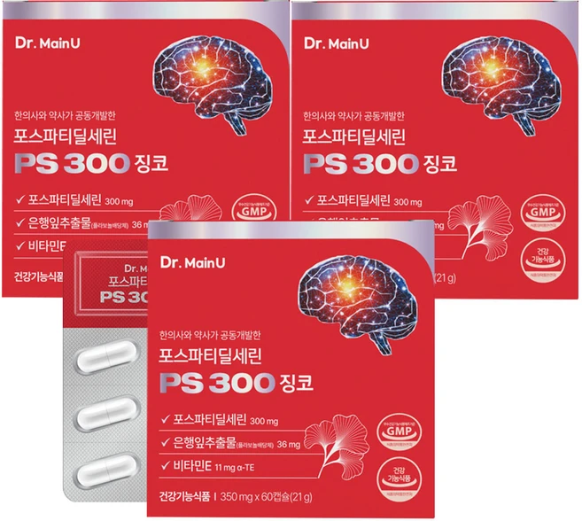 닥터메인유 포스파티딜세린 PS 300mg 징코 두뇌영양제 혈액순환 식약청 인증 건강기능식품, 60정, 3개 - 쿠팡