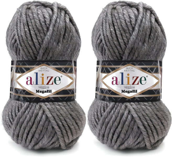 alize 슈퍼라나 메가필 뜨개실, 21라이트그레이, 2개