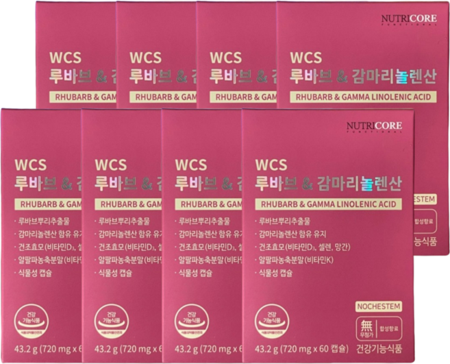 뉴트리코어 WCS 루바브 DK & 감마리놀렌산 여성 갱년기 루바브 뿌리 추출물 720mg x 480캡슐 (8개월)