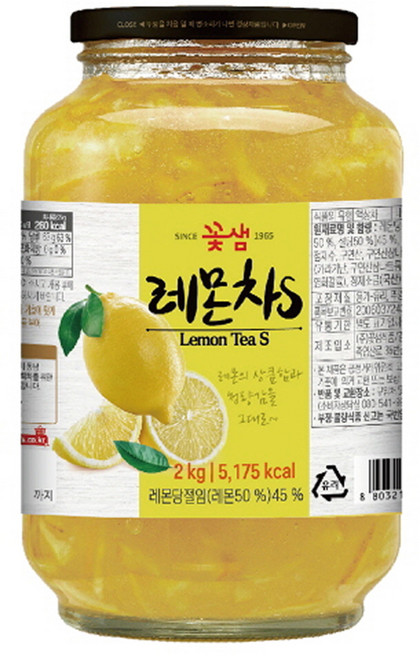 꽃샘 레몬차s 2kg 과일청 에이드 카페용 퓨레 수제청 액상차