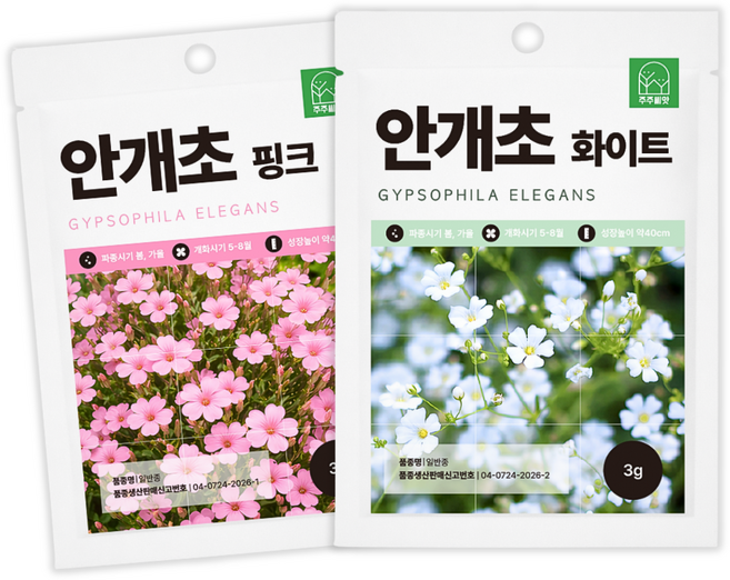 [주주씨앗] 안개초 씨앗 2종 세트 작은꽃 핑크 화이트 절화용 가드닝 꽃씨, 1개