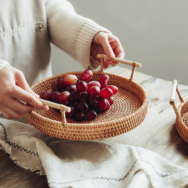 다세코 핸드메이드 라탄용품 라탄트레이 라탄바구니 바스켓 홈카페용품, 소형, 1개