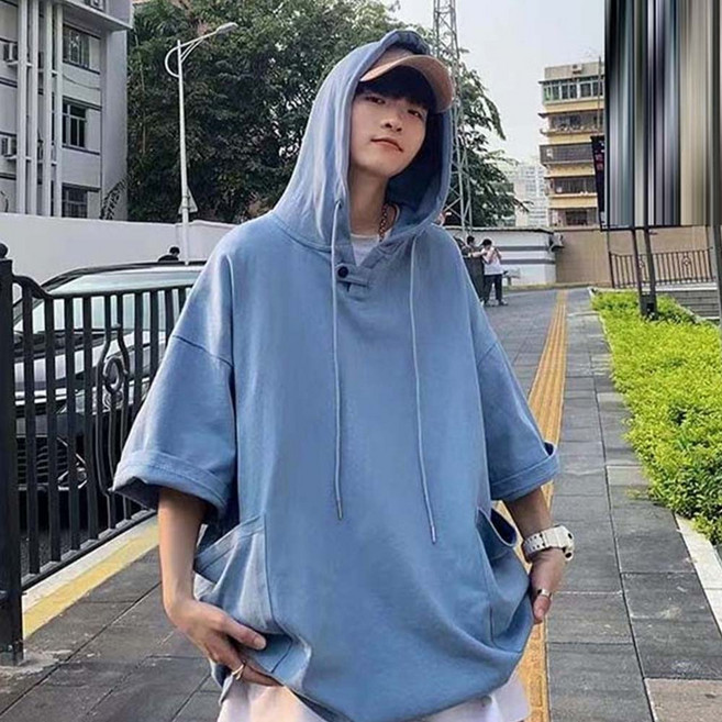 TKX 남성 후드 반팔 티셔츠 캐주얼 여름 루즈핏 데일리 심플 포켓 빅사이즈