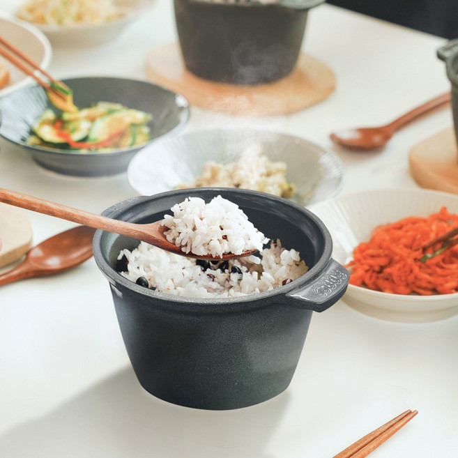 800도씨 미니 무쇠 주물 냄비 아쿠아 에나멜코팅, 1세트, 블랙, 15.6cm