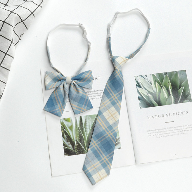 심스타 여성 체크 보타이 넥타이 리본 세트