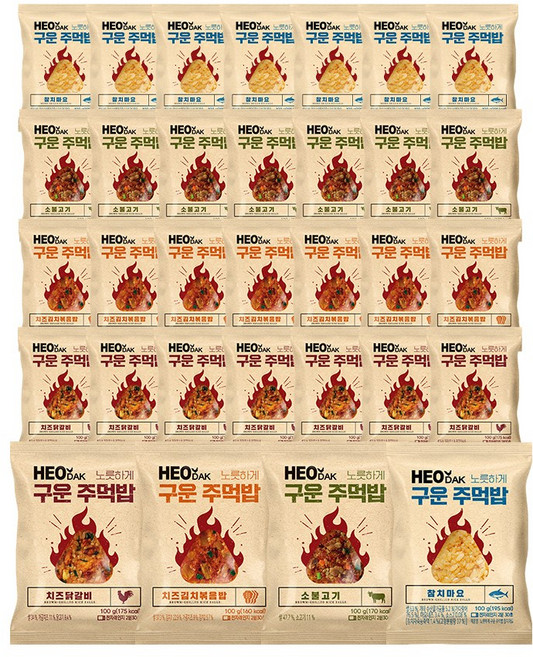 허닭 노릇하게 구운 주먹밥 4종 혼합 (소불고기 치즈닭갈비 치즈김치 참치마요), 36개, 100g