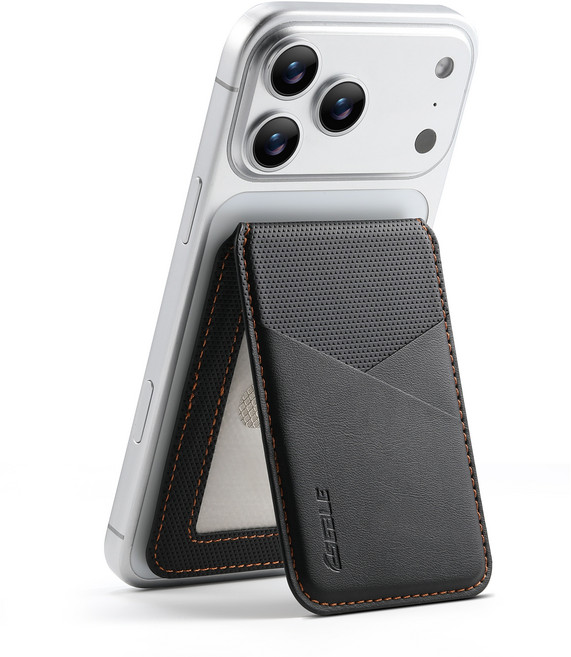 Ceasikery 접이식 확장 저장 강자성 폰 마그세이프 호환 가죽 카드 지갑 Q2024, 1개, 블랙