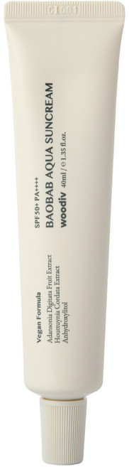 [우디브] 바오밥 아쿠아 선크림 / 눈시림 없는 무기자차 비건 촉촉함, 1개, 40ml