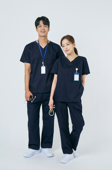 V넥 쿨스판 베이직 스크럽 세트 네이비(IT-101W/M-1) 의사가운 약사가운 간호사복 간호복 수술복 간호사유니폼 병원가운 대학생 실습용가운 실험복 스크럽복 병원유니폼